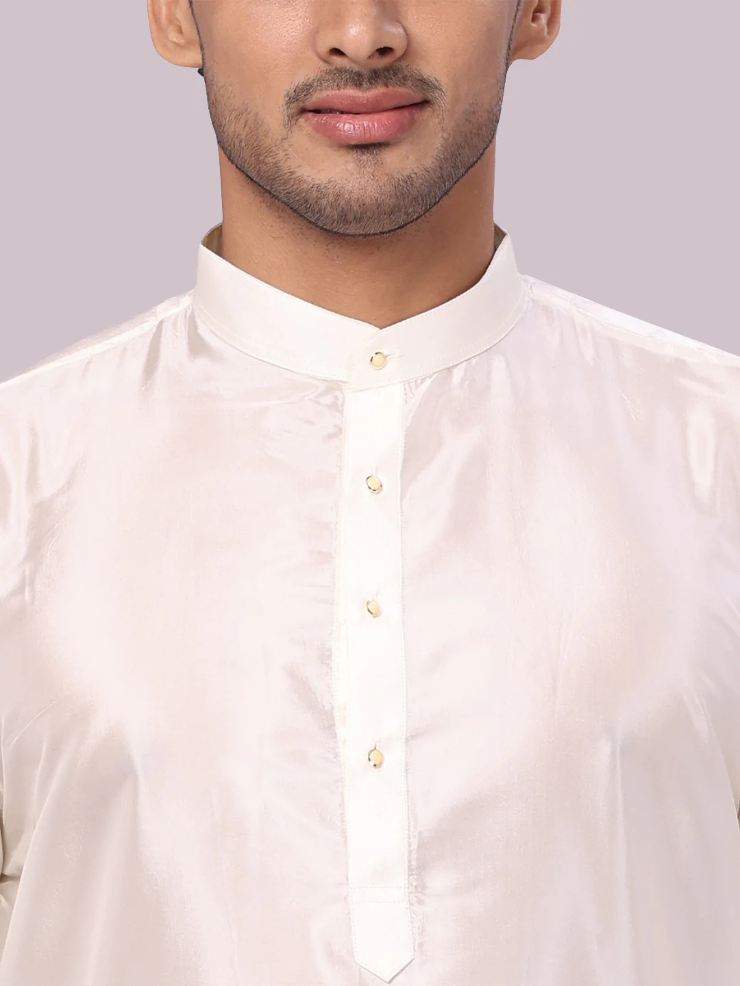 Mens Art Silk Cream Kurta Readymade Panchakacham Towel Mayilkhan Jari Border Combo Dhyanam - Image 5