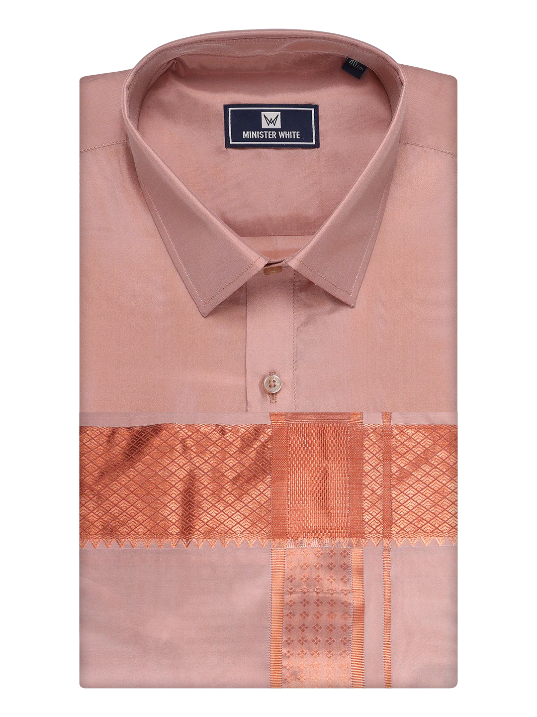 Men's Art Silk Dark Copper Full Sleeves Shirt with 3" Copper Jari Border Dhoti Combo Mangal - Image 5
