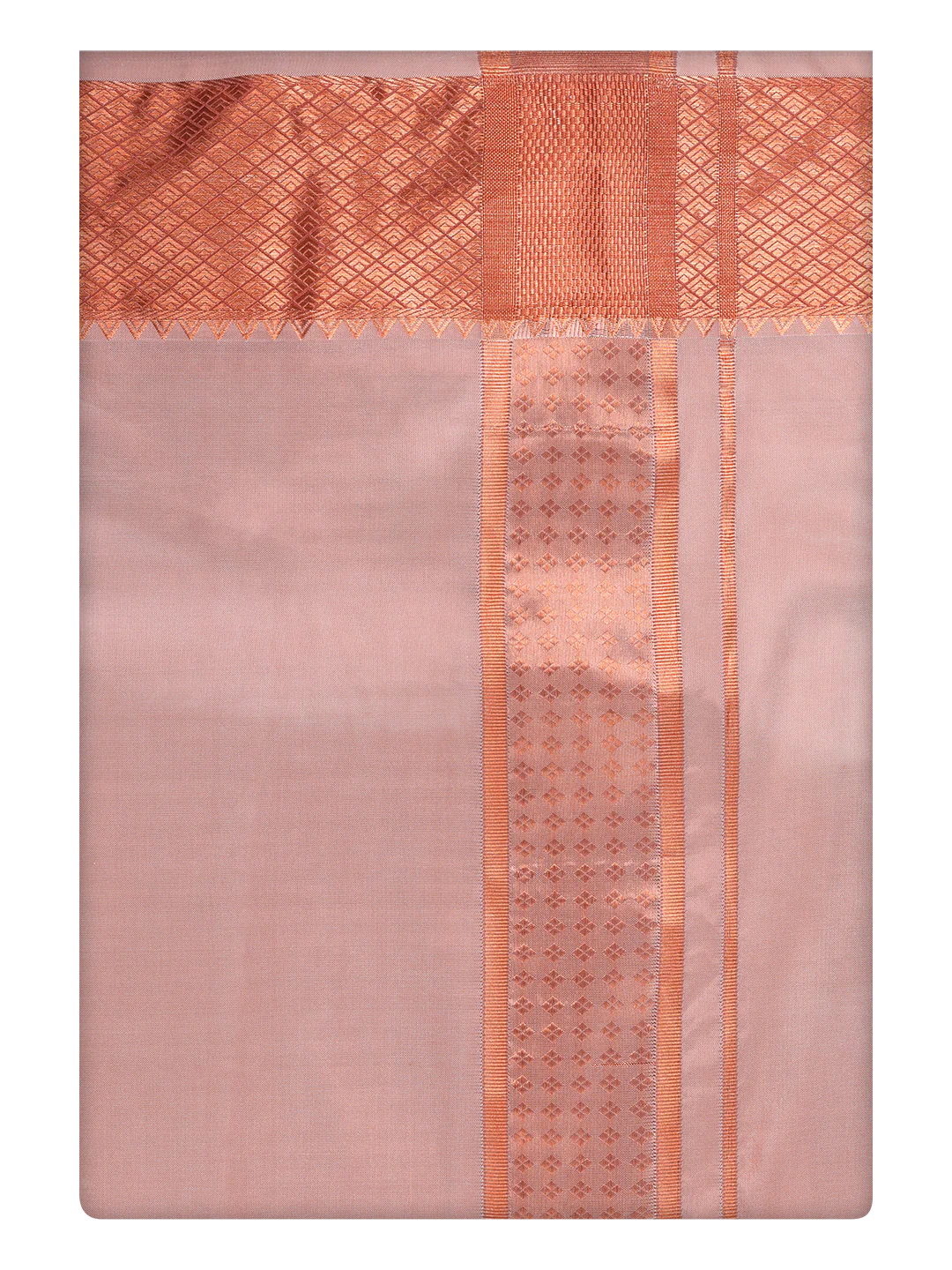 Men's Art Silk Dark Copper Full Sleeves Shirt with 3" Copper Jari Border Dhoti Combo Mangal - Image 7