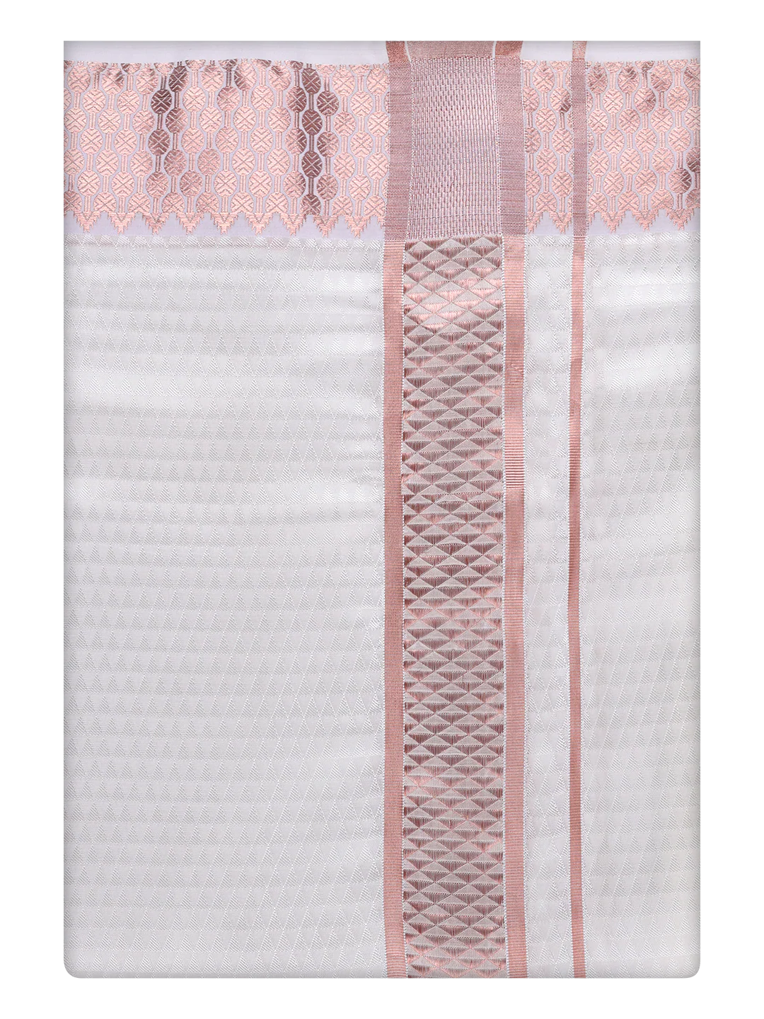 Mens Art Silk Half White Full Sleeves Shirt with 2 1/2" Copper Jari Border Dhoti Combo Nautica - Image 9