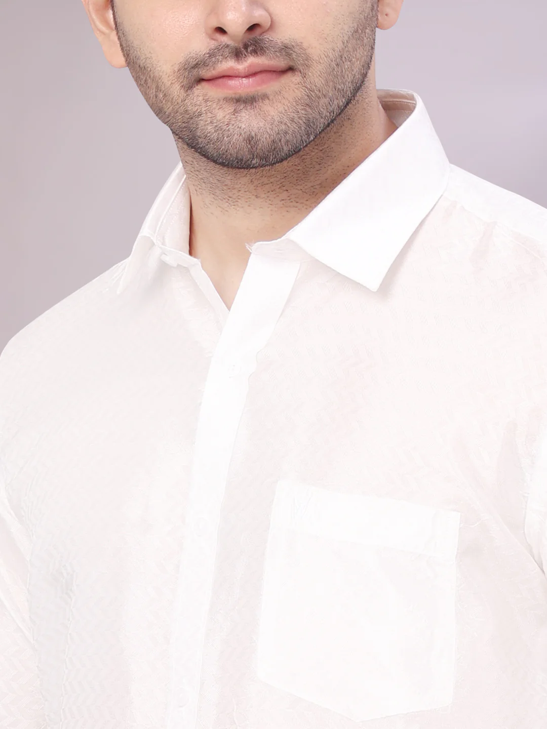 Mens Art Silk Half White Full Sleeves Shirt with 4" Copper Jari Border Dhoti Combo Nautica - Image 6