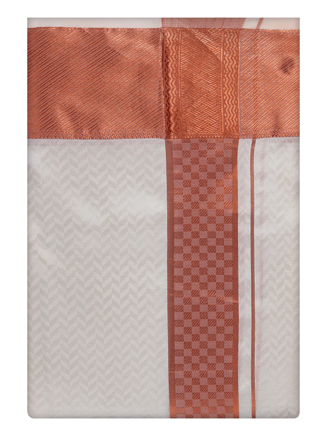 Mens Art Silk Half White Full Sleeves Shirt with 4" Copper Jari Border Dhoti Combo Nautica - Image 9