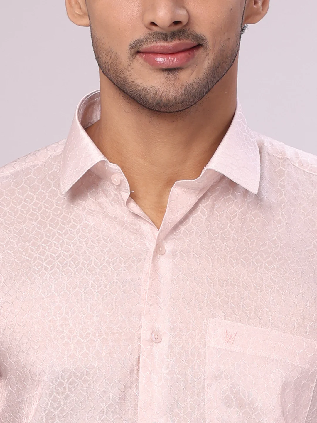 Men's Art Silk Light Copper Jacquard Full Sleeves Shirt with 2 1/2" Jari Border & Towel Dhoti Combo Spruce - Image 6