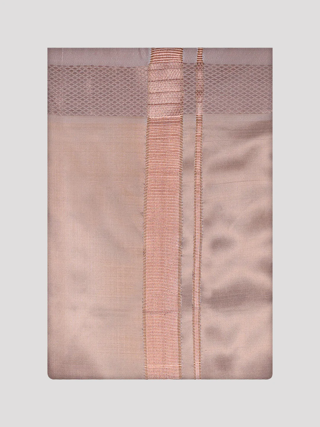 Mens Art Silk Light Copper Full Sleeves Shirt with Copper Jari Border Dhoti Combo Finesse - Image 9