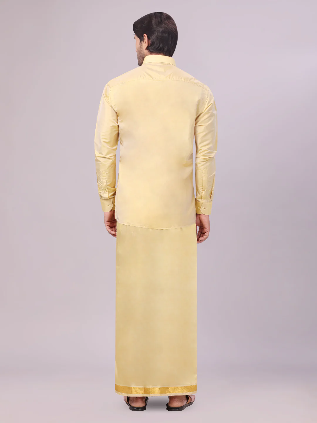 Mens Art Silk Mango Full Sleeves Shirt with Gold Jari Border Dhoti Combo Finesse - Image 4