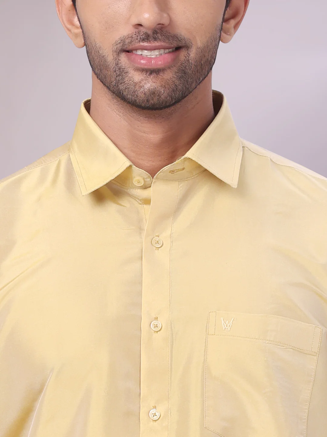 Mens Art Silk Mango Full Sleeves Shirt with Gold Jari Border Dhoti Combo Finesse - Image 5
