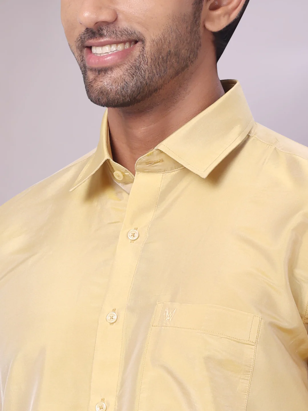 Mens Art Silk Mango Full Sleeves Shirt with Gold Jari Border Dhoti Combo Finesse - Image 6