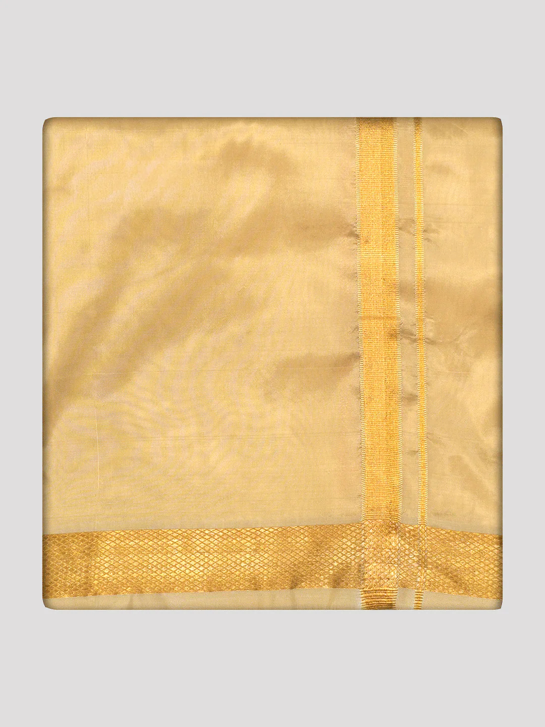 Mens Art Silk Medium Gold Full Sleeves Shirt with Gold Jari Border Dhoti Combo Finesse - Image 9