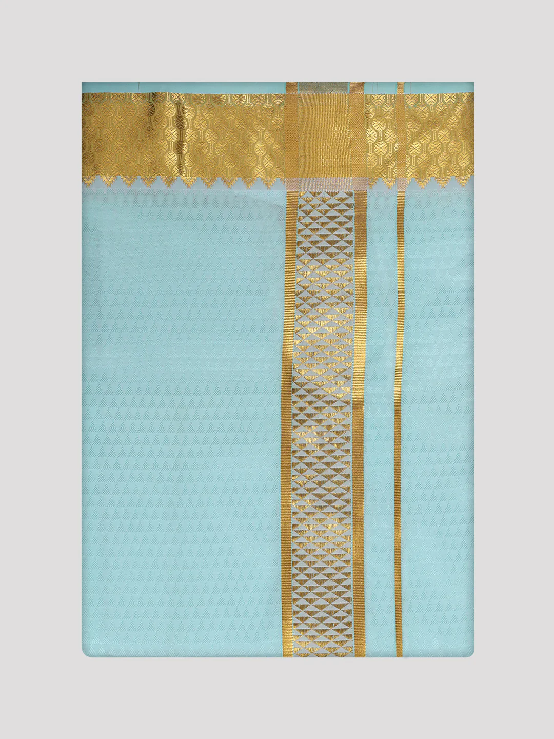 Mens Art Silk Mint Full Sleeves Shirt with 2 1/2" Gold Jari Border Dhoti Combo Nautica - Image 10