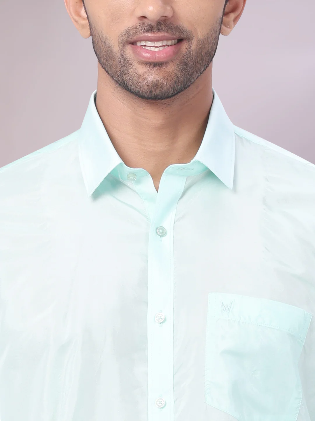 Mens Art Silk Mint Leaf Full Sleeves Shirt with Gold Jari Border Dhoti Combo Finesse - Image 5