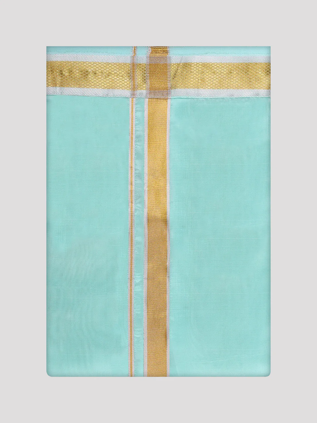 Mens Art Silk Mint Leaf Full Sleeves Shirt with Gold Jari Border Dhoti Combo Finesse - Image 9