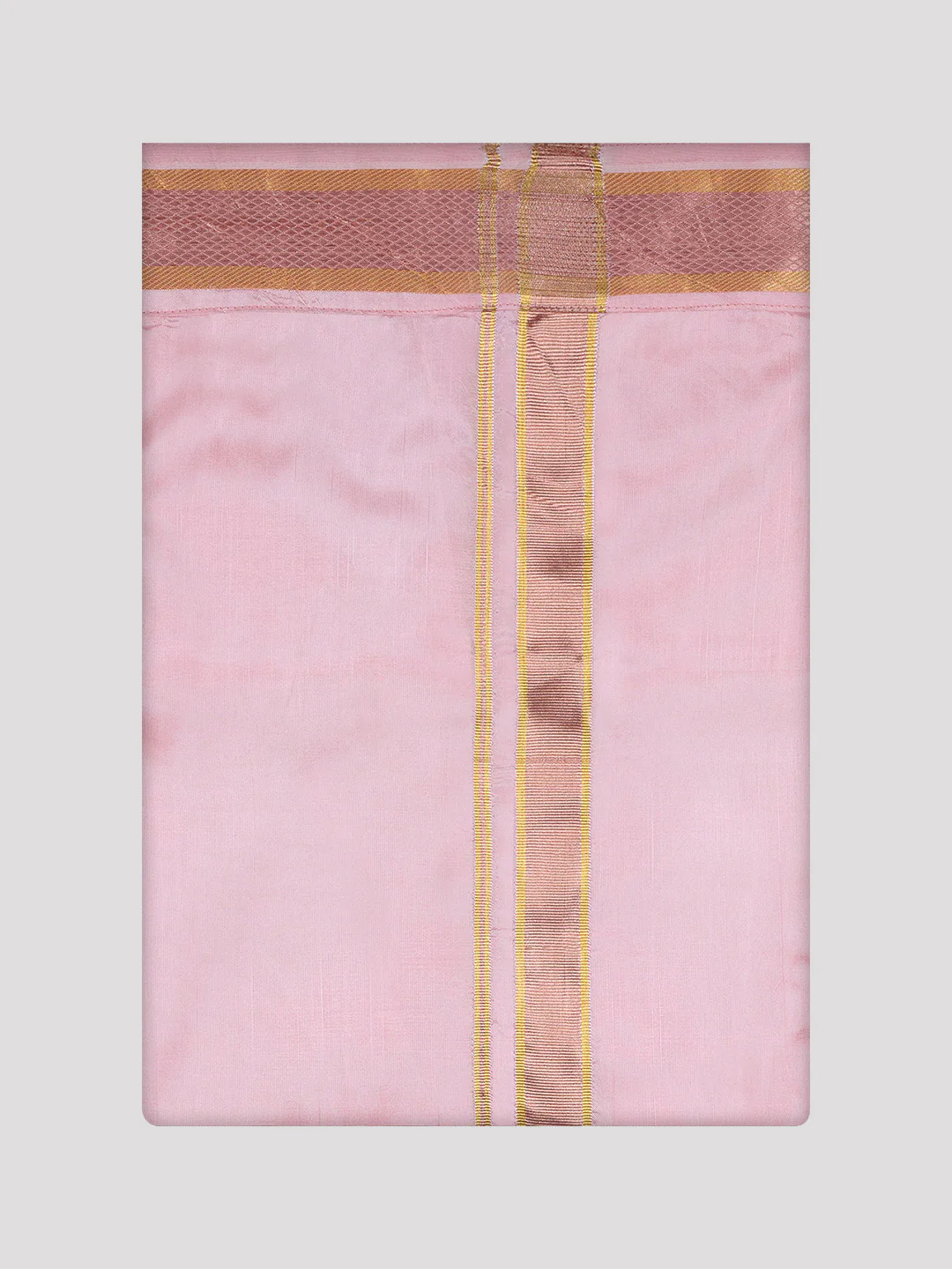 Mens Art Silk Pink Full Sleeves Shirt with Copper Jari Border Dhoti Combo Finesse - Image 9