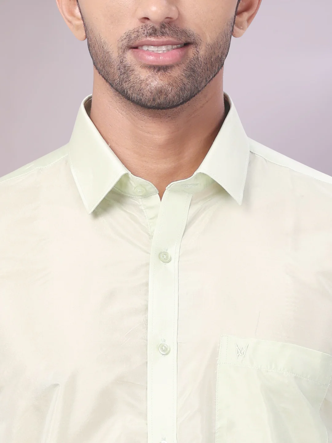 Mens Art Silk Pista Green Full Sleeves Shirt with Gold Jari Border Flexi Dhoti Combo Finesse - Image 6