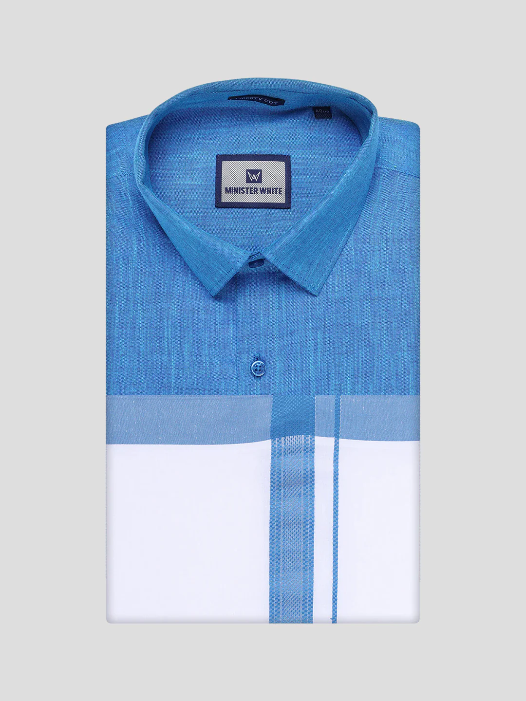 Mens Blue Colour Shirt with Matching Fancy Border Dhoti Combo Lemax - Image 10