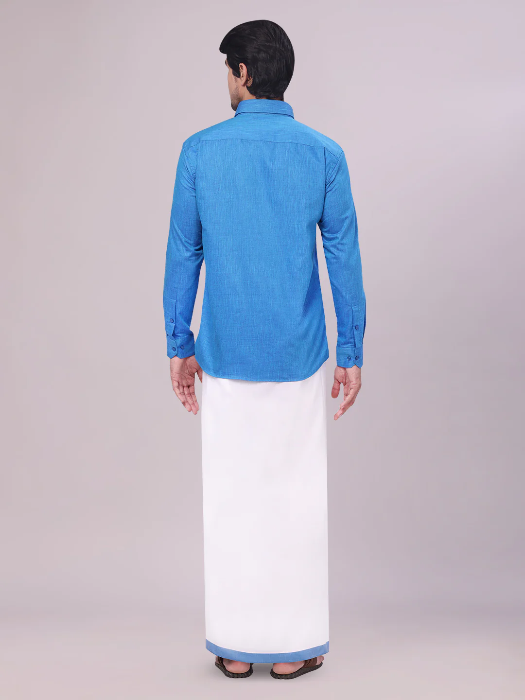 Mens Blue Colour Shirt with Matching Fancy Border Dhoti Combo Lemax - Image 7
