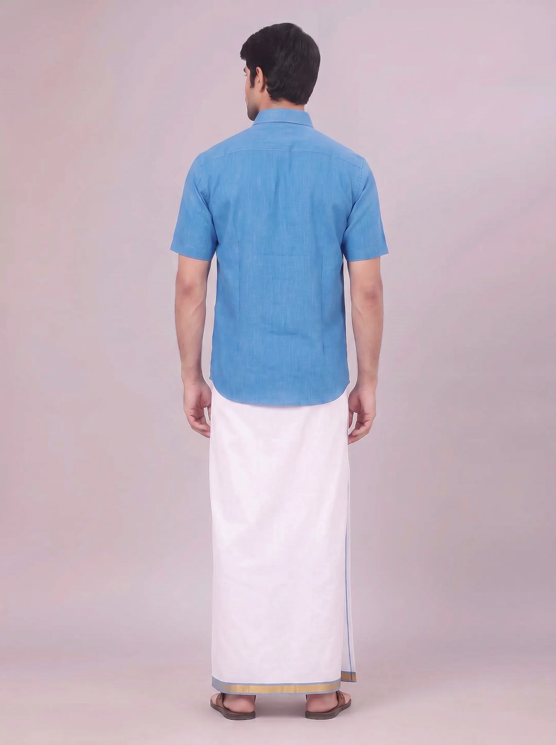 Mens Blue Colour Shirt with Matching Fancy Border Dhoti Combo Lemax - Image 8