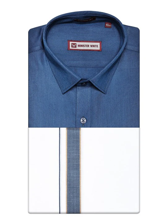 Men's Blue Shirt with Matching Fancy Border Dhoti Combo Haiku