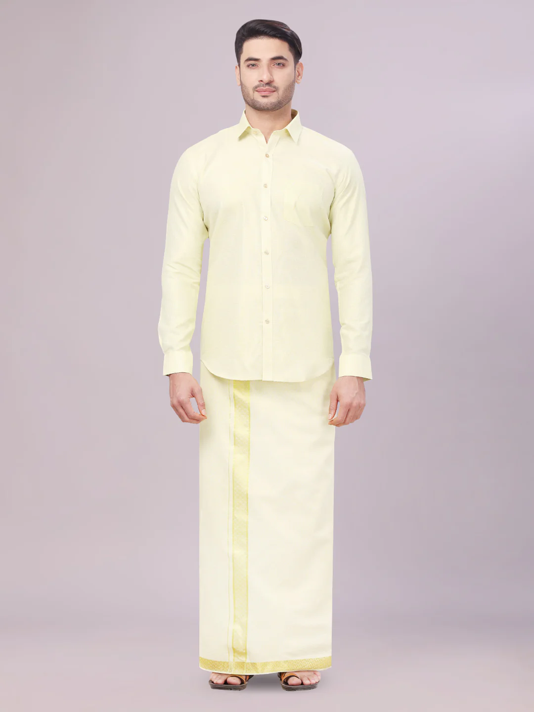 Mens Brass Tissue Jacquard Shirt with Matching Dhoti Combo Zeebra