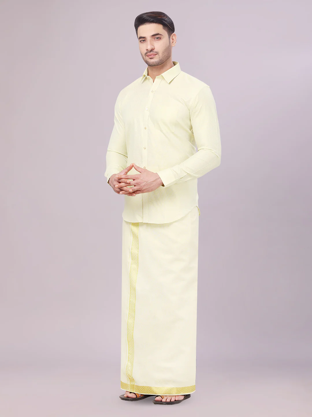 Mens Brass Tissue Jacquard Shirt with Matching Dhoti Combo Zeebra - Image 2