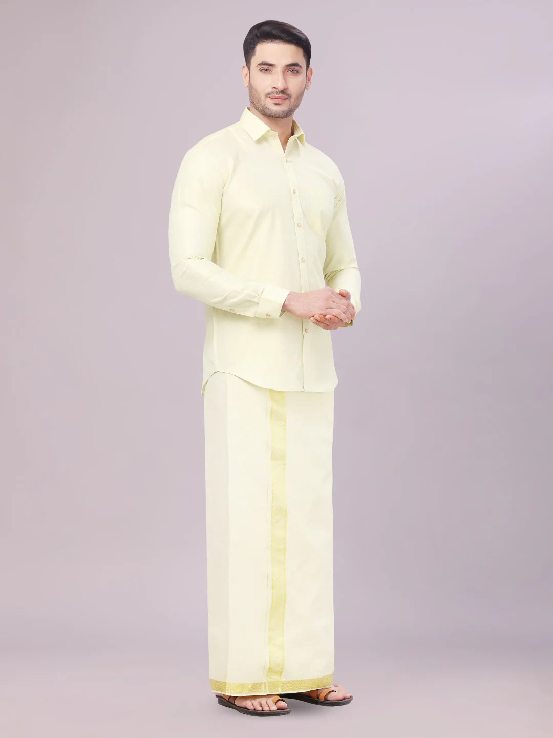 Mens Brass Tissue Jacquard Shirt with Matching Dhoti Combo Zeebra - Image 3