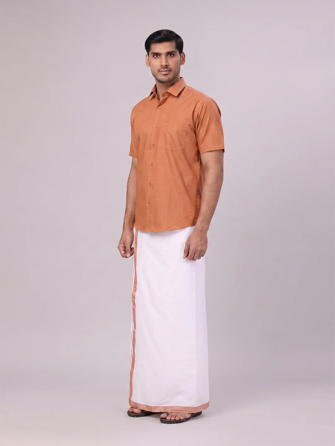 Mens Brown Color Shirt with Matching Border Dhoti Combo Casper - Image 4