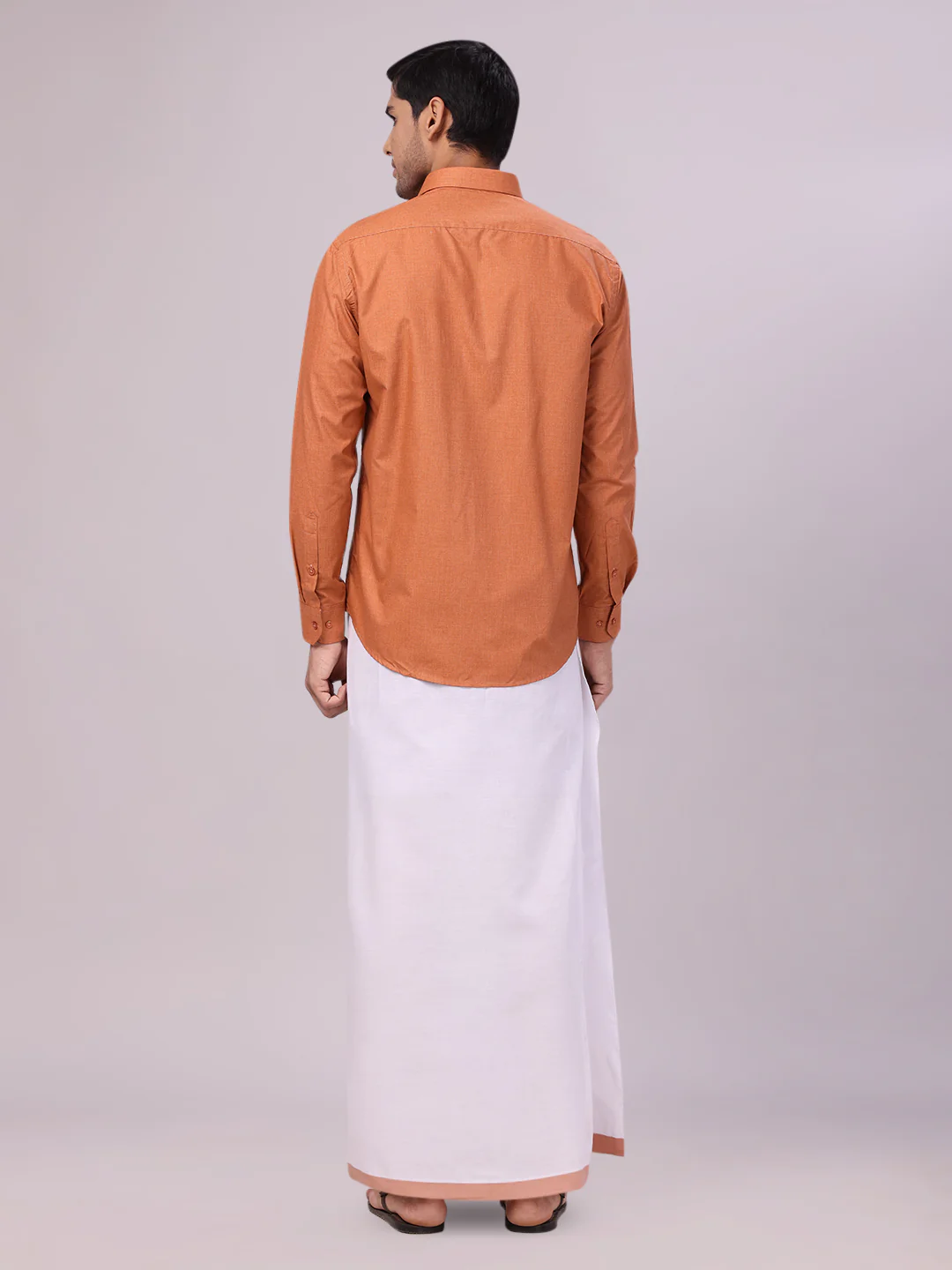 Mens Brown Color Shirt with Matching Border Dhoti Combo Casper - Image 7
