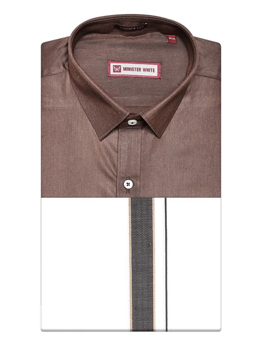 Men's Brown Shirt with Matching Fancy Border Dhoti Combo Haiku