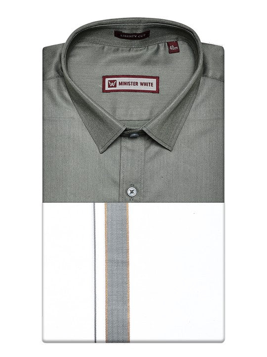 Men's Cement Shirt with Matching Fancy Border Dhoti Combo Haiku