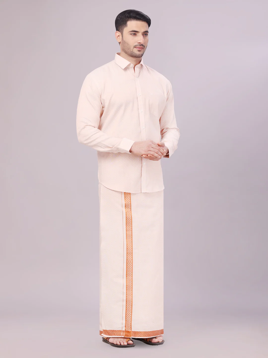 Mens Copper Tissue Jacquard Shirt with Matching Flexi Dhoti Combo Zeebra - Image 3