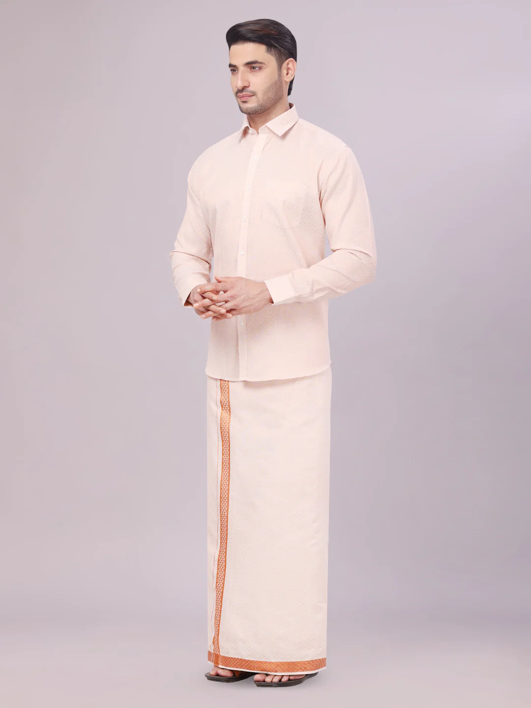 Mens Copper Tissue Jacquard Shirt with Matching Flexi Dhoti Combo Zeebra - Image 4