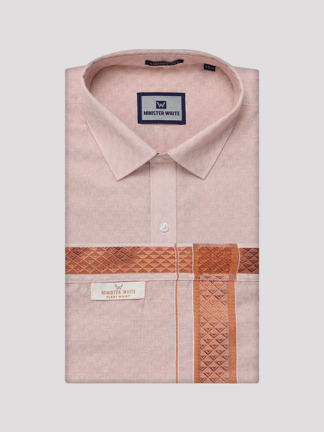 Mens Copper Tissue Shirt and Dhoti Set with Intricate Jacquard Border Plum - Image 5