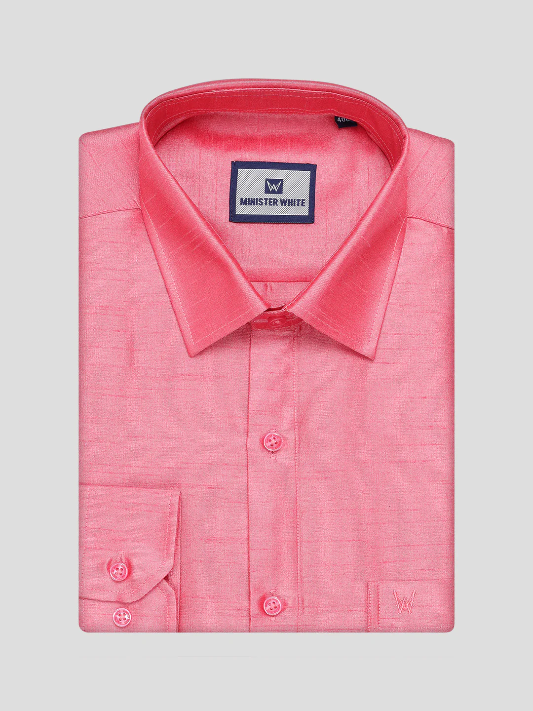 Mens Coral Pink Dupion Satin Shirt with Matching Border Dhoti Combo Gora - Image 6