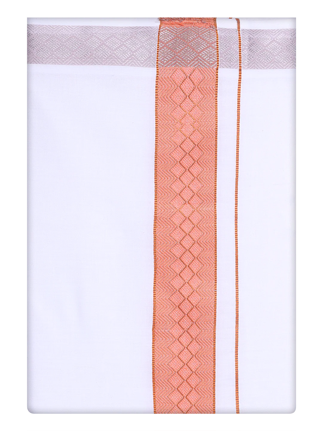 Mens Coral Pink Shirt with Matching jacquard Weave Border Dhoti Combo Marsh - Image 11