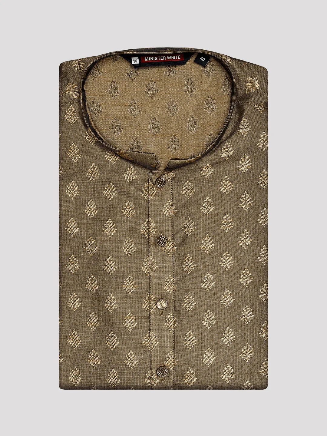 Men's Cotton Blend Green and Jari Flower Printed Long length Kurta 10203