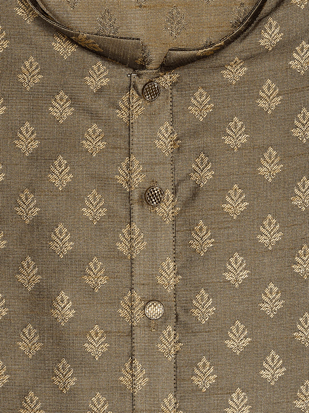Men's Cotton Blend Green and Jari Flower Printed Long length Kurta 10203 - Image 2