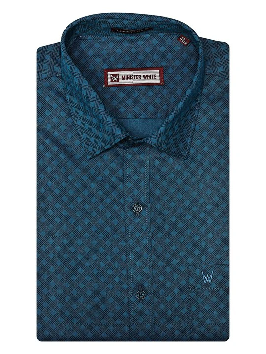 Men's Cotton Blue Color Printed Regular Fit Shirt with Matching Border Dhoti Posh - Image 2