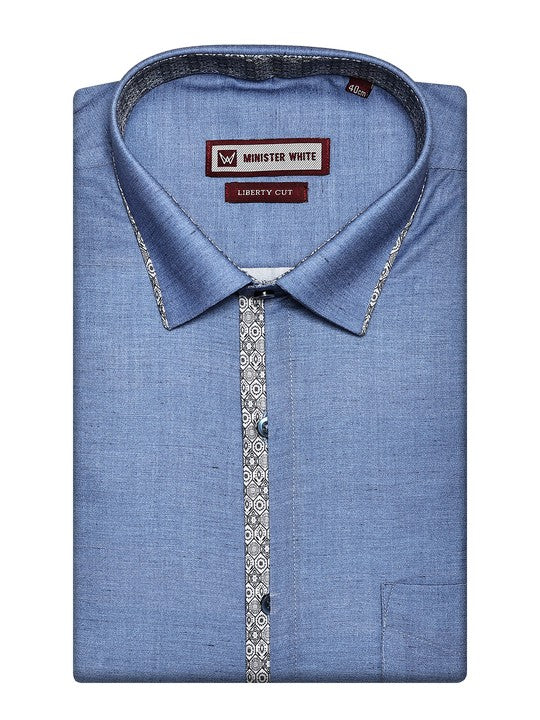 Men's Cotton Blue Color Regular Fit Shirt with Matching Border Dhoti Impress Print - Image 2