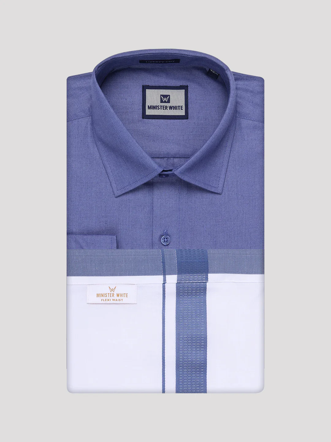 Mens Cotton Blue Color Shirt with Matching Border Flexi Dhoti Combo Casper Flexi - Image 7