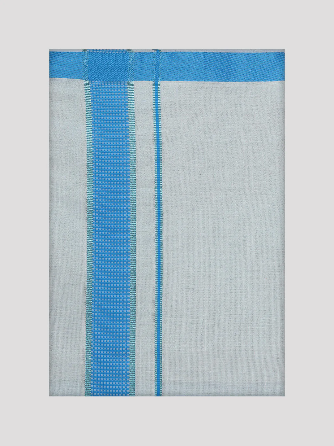 Mens Cotton Blue Shirt with Tissue Matching Border Dhoti Wedding Combo Kandala - Image 12