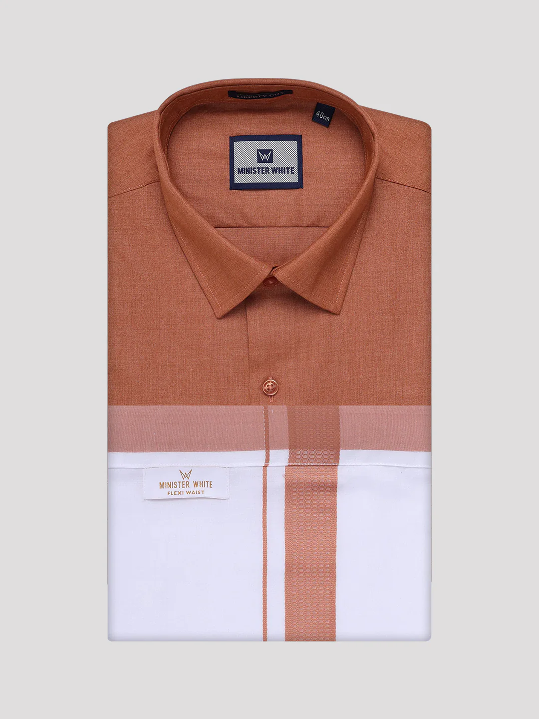 Men's Cotton Brown Shirt with Matching Border Flexi Dhoti Combo Casper Flexi - Image 7