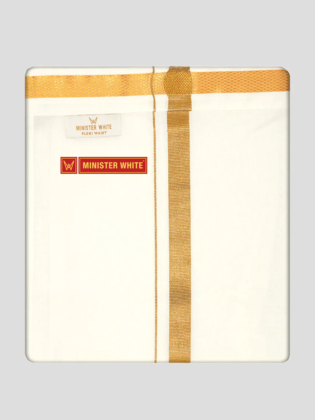 Men's Cotton Cream Double Layered with 1/2" Gold Jari Velcro Pocket Dhoti - Energy