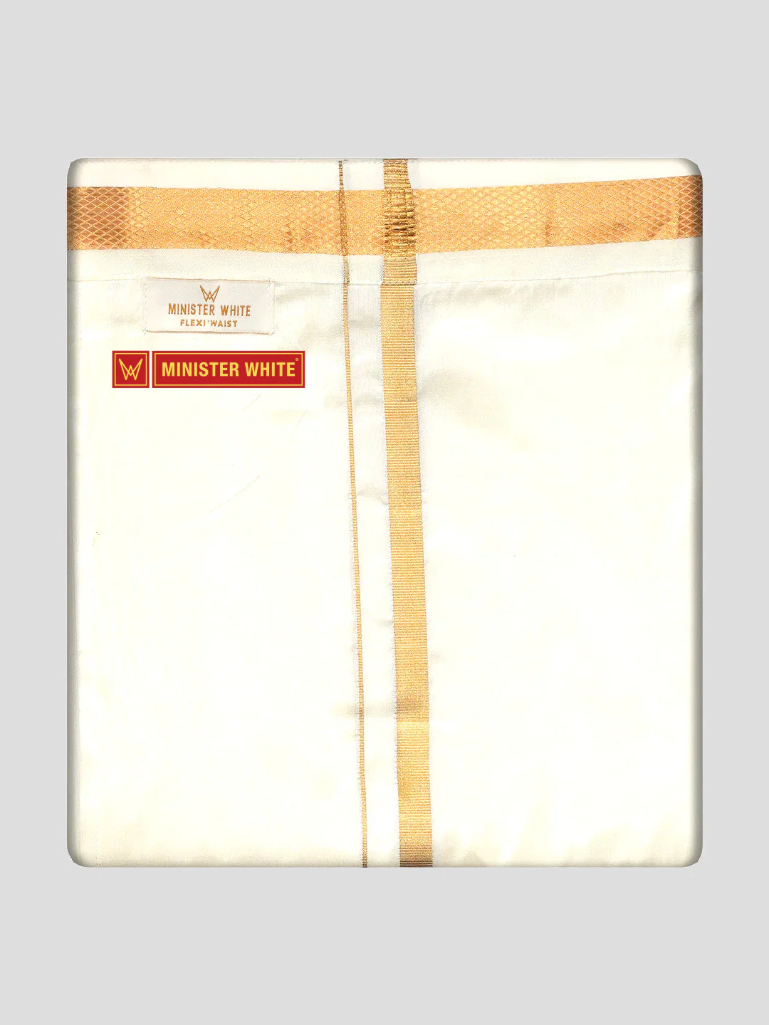 Mens Cotton Cream Double Layered with Gold Jari Velcro Pocket Dhoti - Energy
