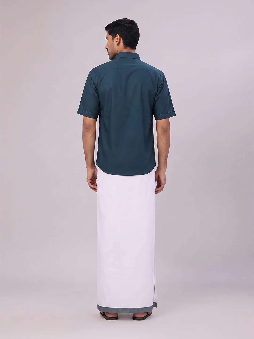 Mens Cotton Dark Green Matching Shirt and Dhoti Combo Luster - Image 8