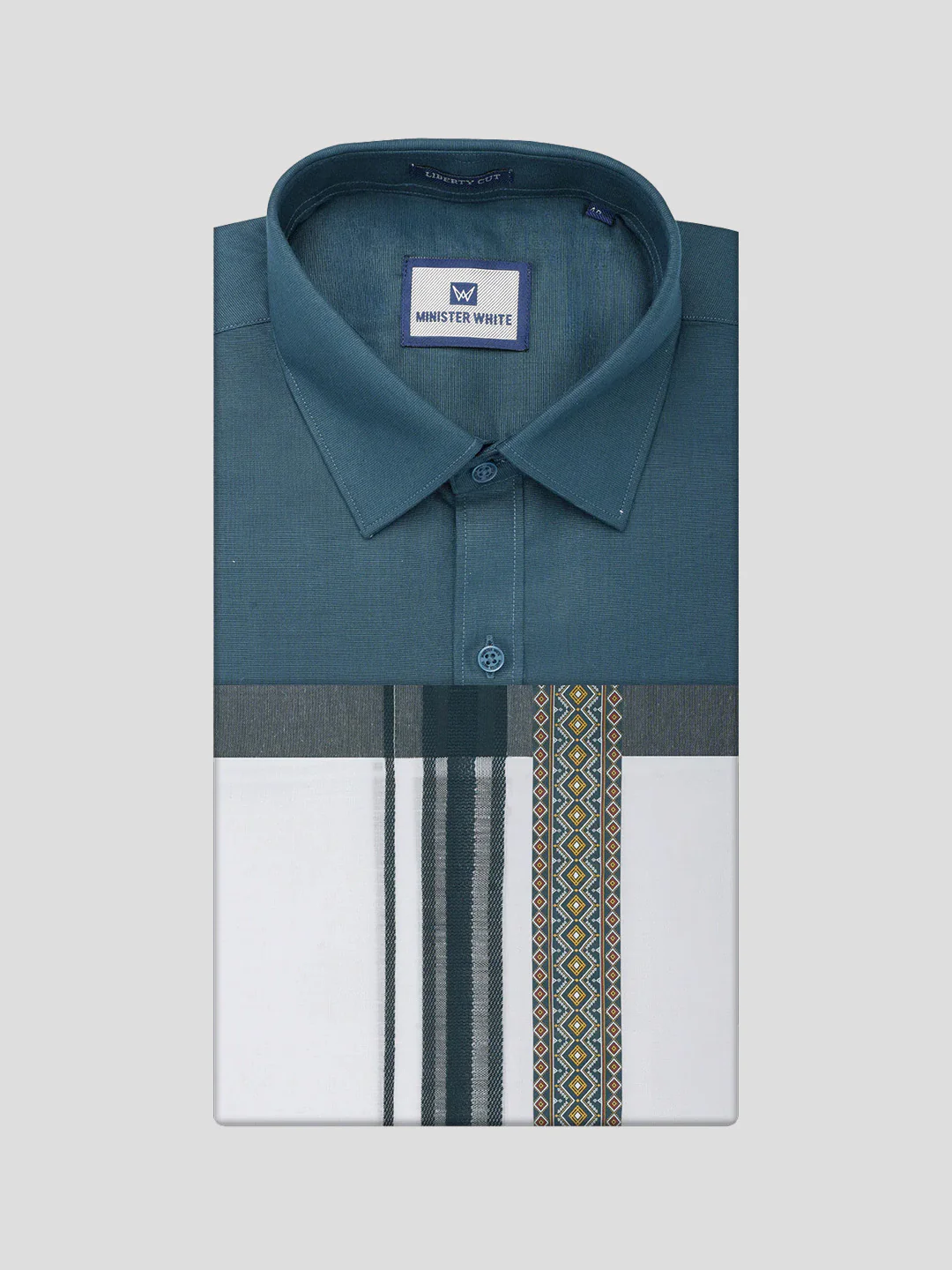 Men's Cotton Dark Green Matching Shirt with Fancy Printed Border Dhoti Combo Luster Trend - Image 5