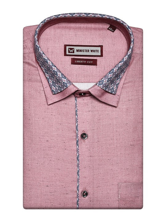 Men's Cotton Dark Pink Color Regular Fit Shirt with Matching Border Dhoti Impress Print - Image 2