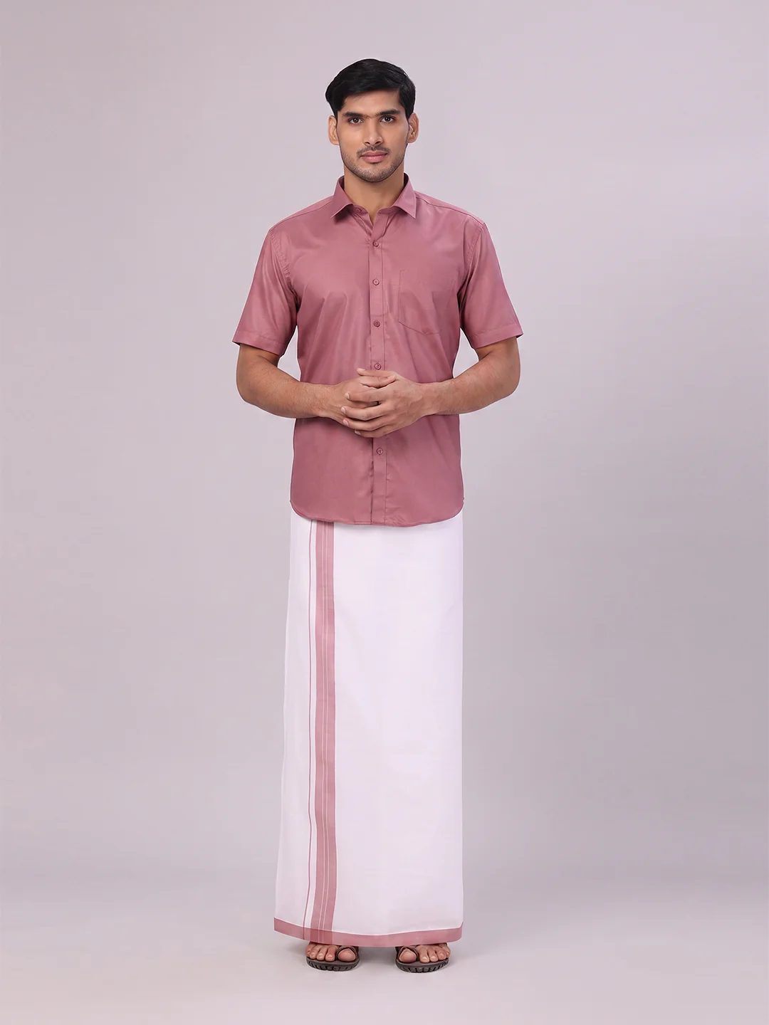 Mens Cotton Dark Pink Matching Shirt and Dhoti Combo Luster - Image 2