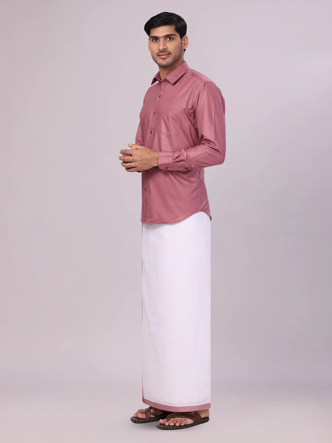 Mens Cotton Dark Pink Matching Shirt and Dhoti Combo Luster - Image 3