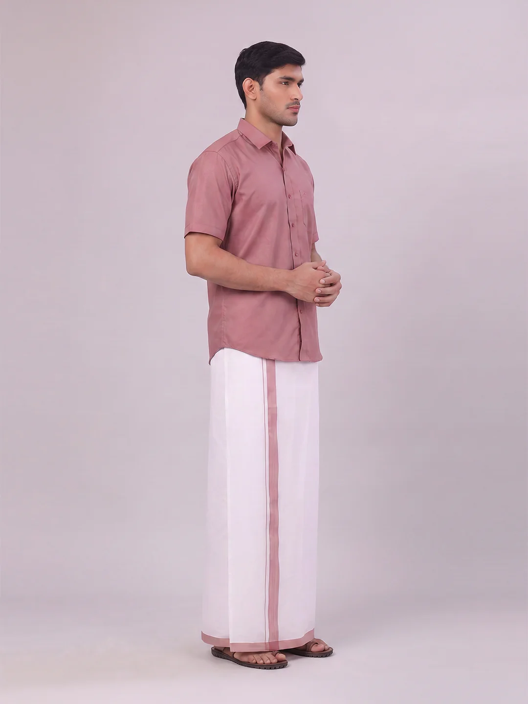 Mens Cotton Dark Pink Matching Shirt and Dhoti Combo Luster - Image 4