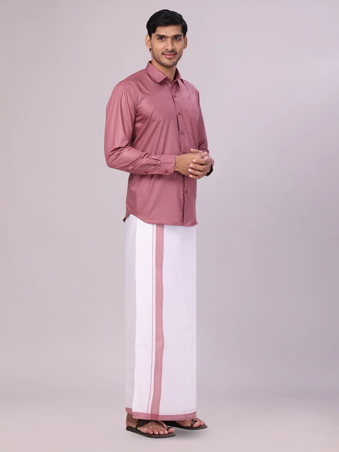 Mens Cotton Dark Pink Matching Shirt and Dhoti Combo Luster - Image 5