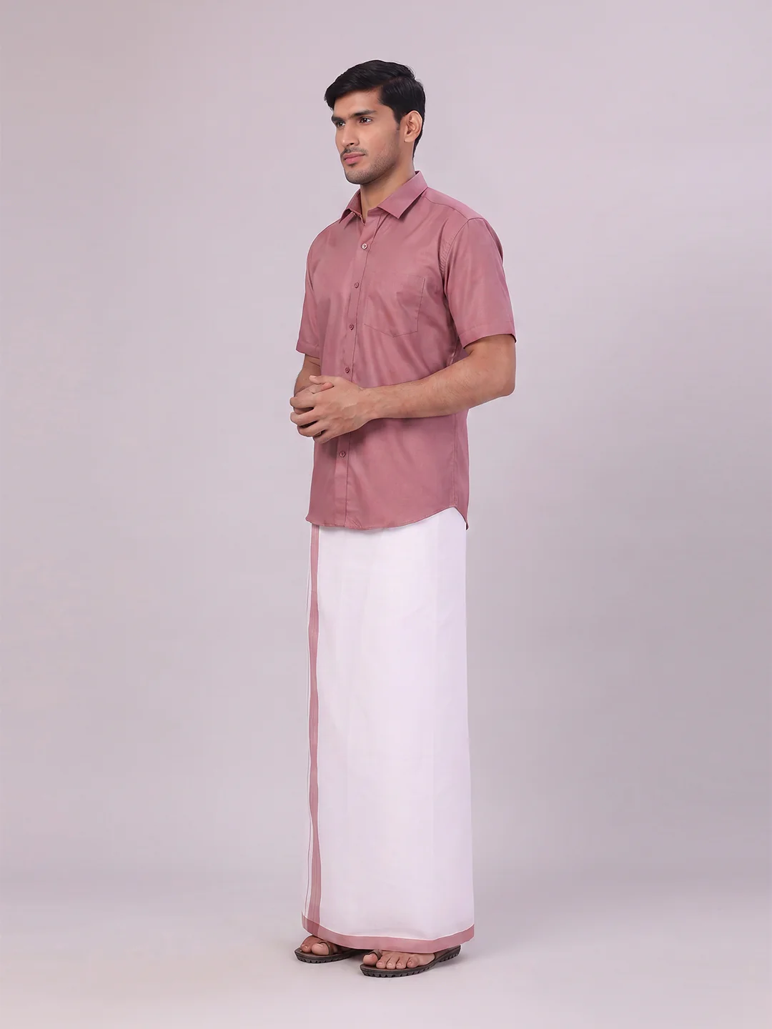 Mens Cotton Dark Pink Matching Shirt and Dhoti Combo Luster - Image 6